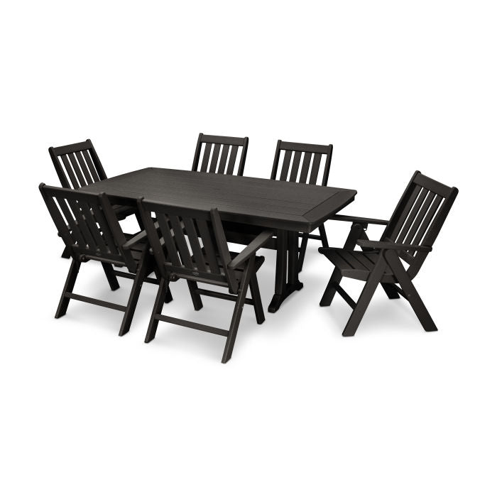 Vineyard Folding Chair 7-Piece Nautical Dining Set with Trestle Legs