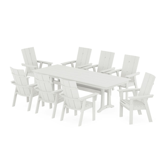 Modern Curveback Adirondack 9-Piece Farmhouse Dining Set with Trestle Legs in Vintage Finish