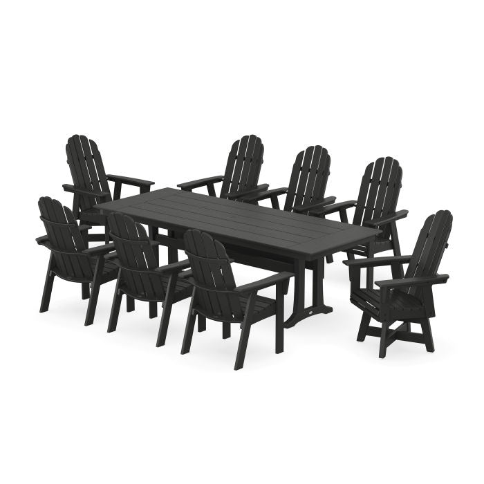 Vineyard 9-Piece Curveback Adirondack Swivel Farmhouse Dining Set with Trestle Legs