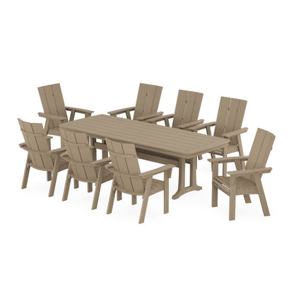 Modern Curveback Adirondack 9-Piece Dining Set with Trestle Legs in Vintage Finish