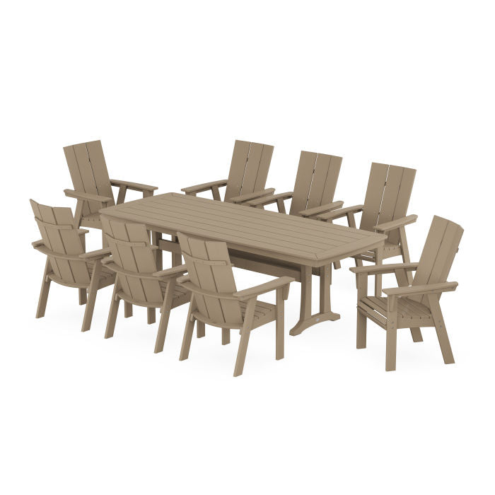 Modern Curveback Adirondack 9-Piece Dining Set with Trestle Legs in Vintage Finish