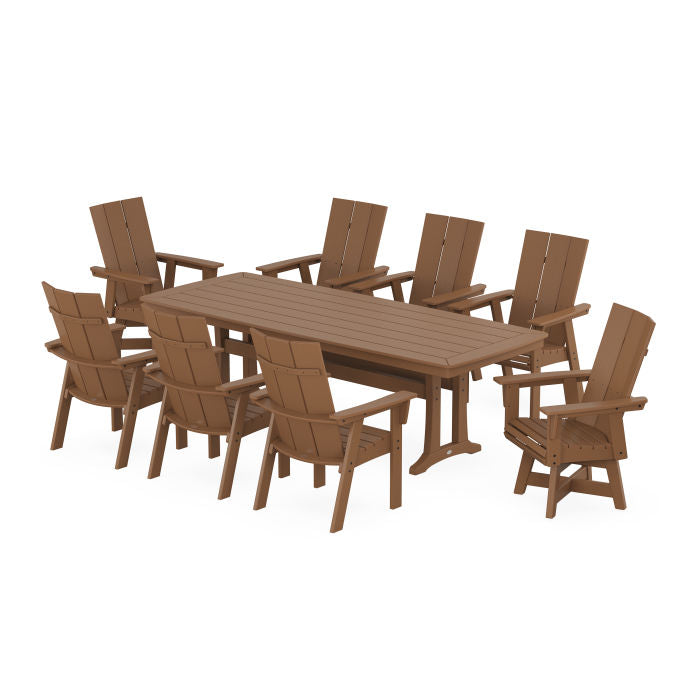 Modern Curveback Adirondack Swivel 9-Piece Dining Set with Trestle Legs