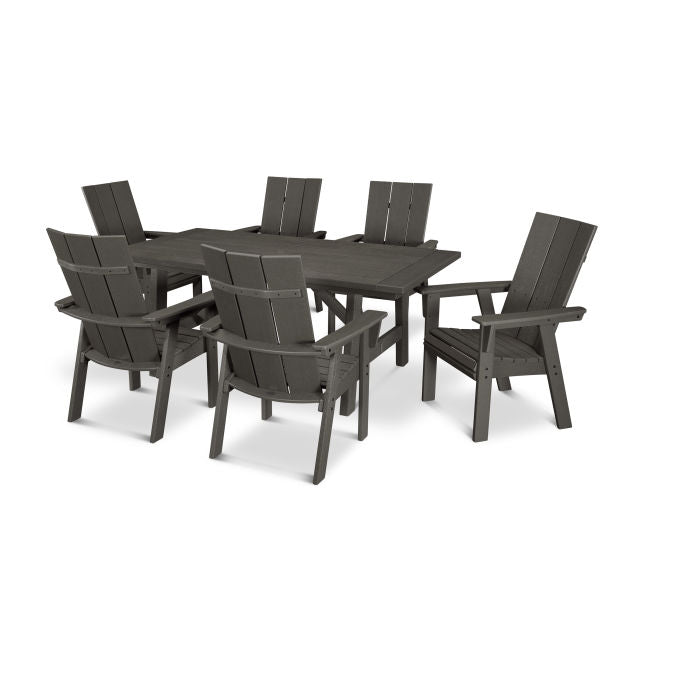 Modern Curveback Adirondack 7-Piece Rustic Farmhouse Dining Set in Vintage Finish