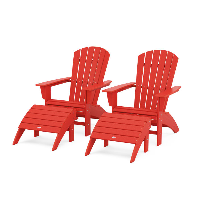 Nautical Curveback Adirondack Chair 4-Piece Set with Ottomans