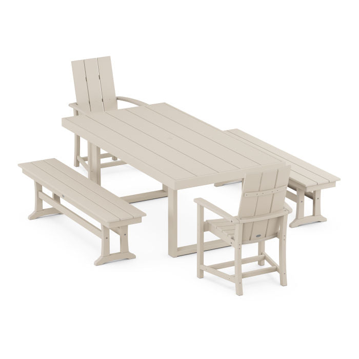 Modern Adirondack 5-Piece Dining Set with Benches