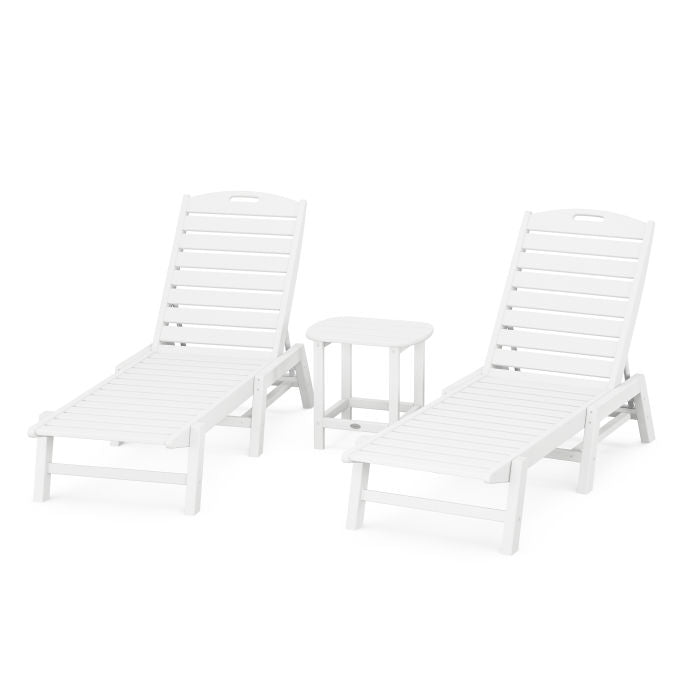 Nautical 3-Piece Chaise Lounge Set with South Beach 18" Side Table