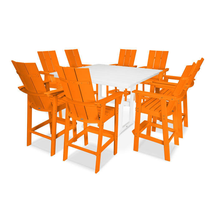 Modern Curveback Adirondack 9-Piece Farmhouse Trestle Bar Set