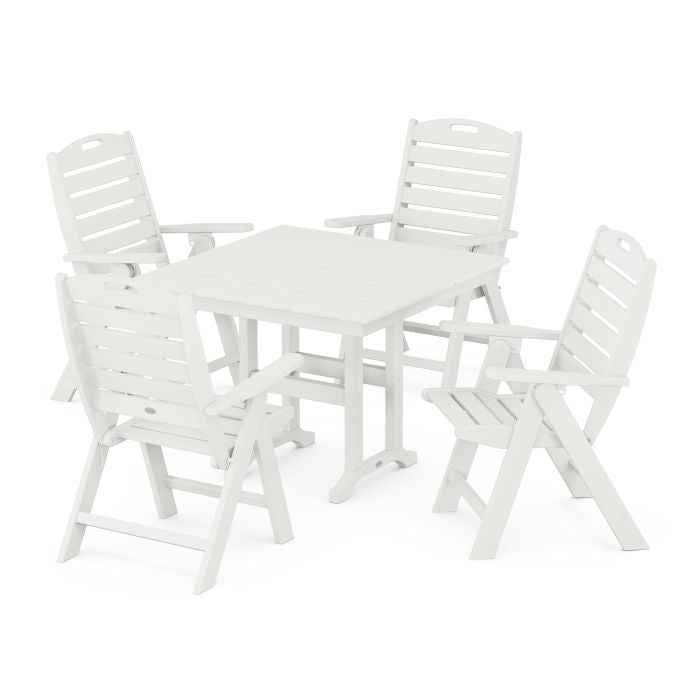 Nautical Folding Highback Chair 5-Piece Farmhouse Dining Set in Vintage Finish