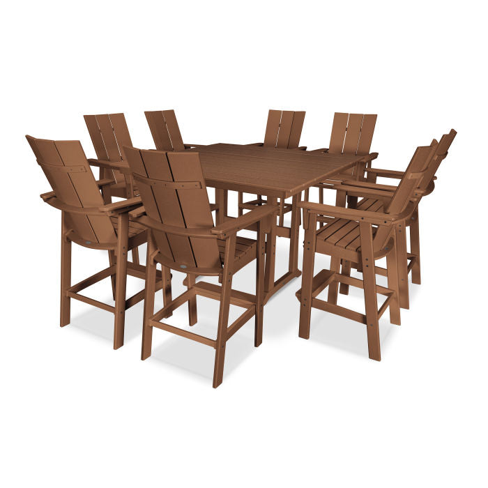 Modern Curveback Adirondack 9-Piece Farmhouse Trestle Bar Set