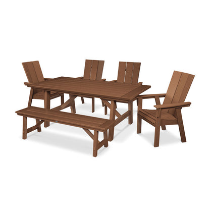 Modern Curveback Adirondack 6-Piece Rustic Farmhouse Dining Set with Bench