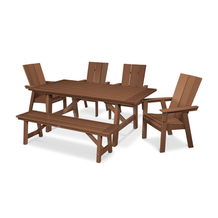 Modern Curveback Adirondack 6-Piece Rustic Farmhouse Dining Set with Bench