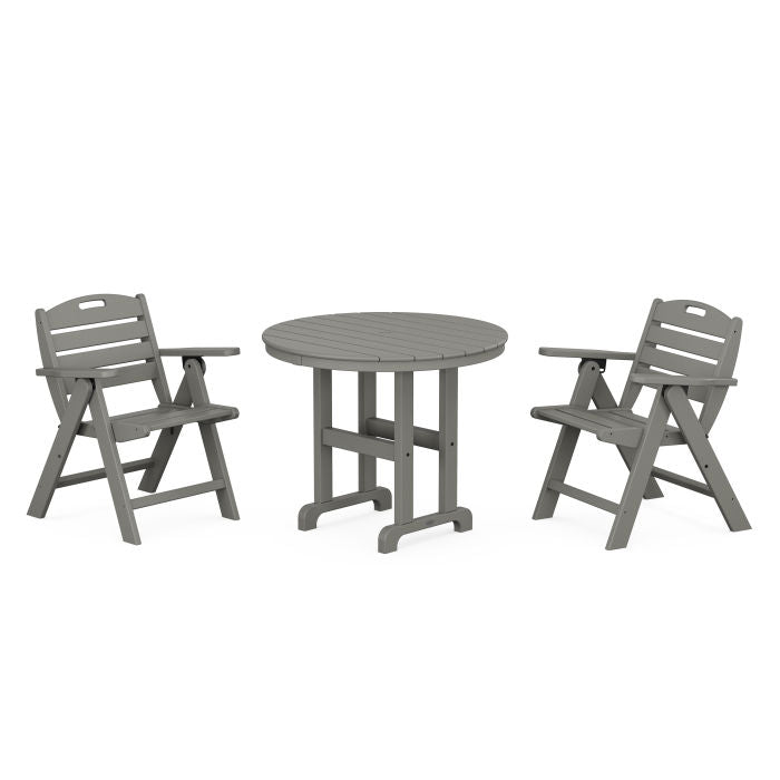 Nautical Folding Lowback Chair 3-Piece Round Dining Set