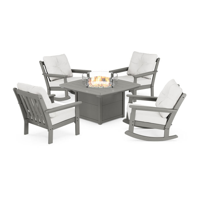 Vineyard 5-Piece Deep Seating Rocking Chair Conversation Set with Fire Pit Table