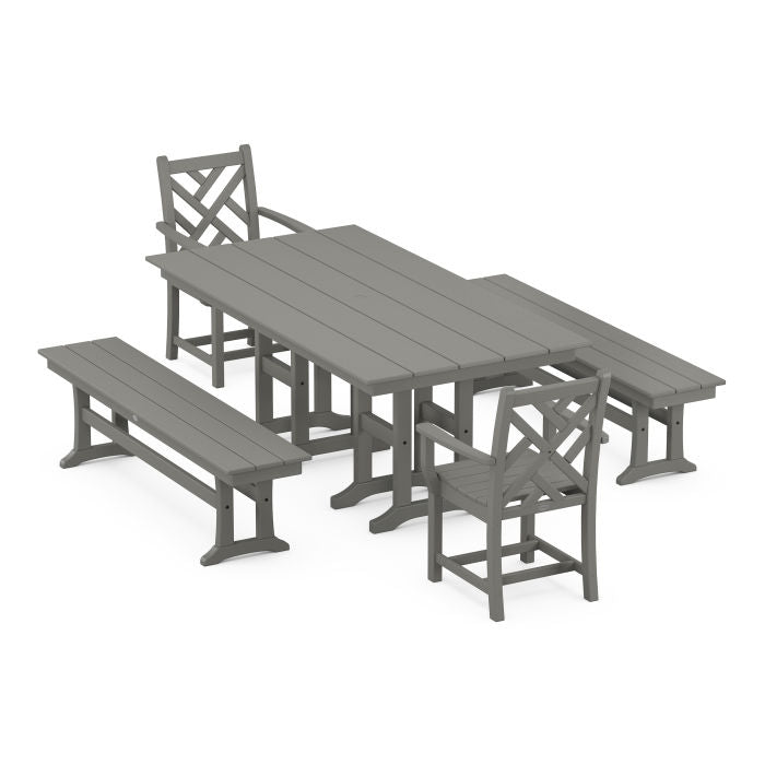 Chippendale 5-Piece Farmhouse Dining Set with Benches