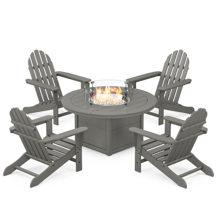 Classic Adirondack 5-Piece Conversation Set with Fire Pit Table