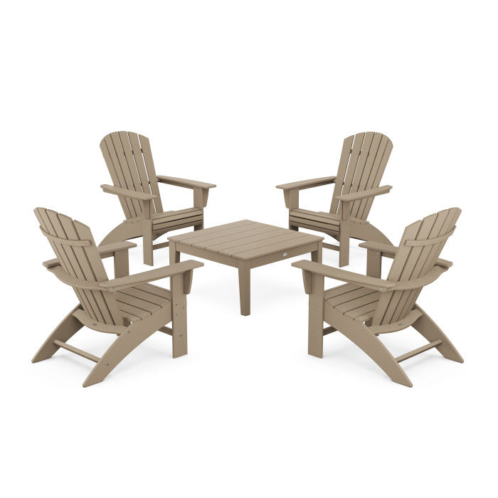 5-Piece Nautical Curveback Adirondack Chair Conversation Set with 36" Conversation Table in Vintage Finish