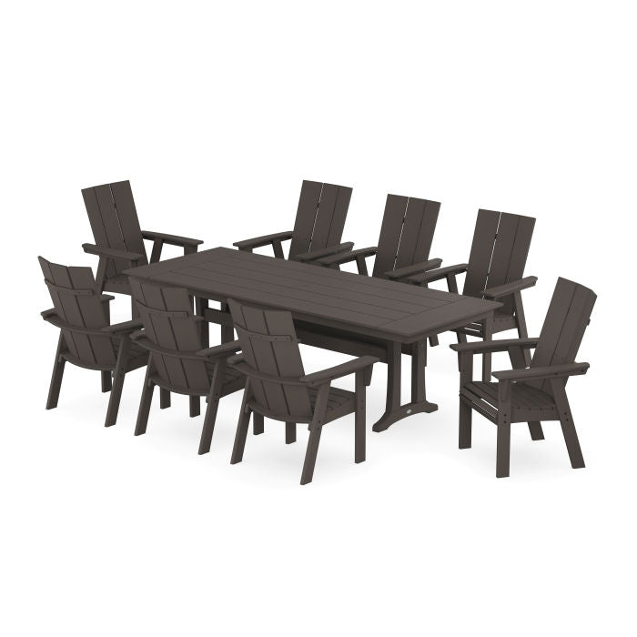 Modern Curveback Adirondack 9-Piece Farmhouse Dining Set with Trestle Legs in Vintage Finish