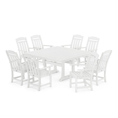 Country Living 9-Piece Square Farmhouse Dining Set with Trestle Legs