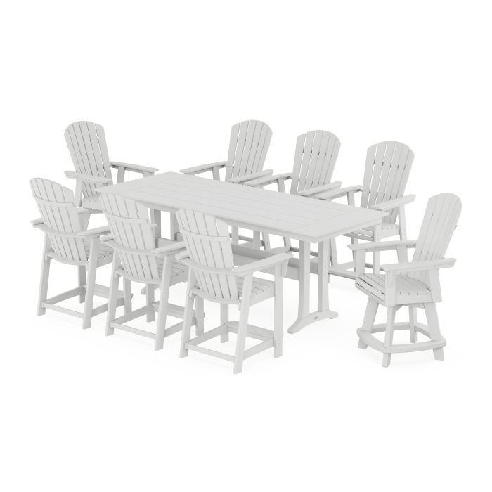 Nautical Curveback Adirondack Swivel 9-Piece Farmhouse Swivel Counter Set with Trestle Legs