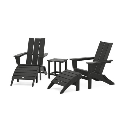 Modern Folding Adirondack Chair 5-Piece Set with Ottomans and 18" Side Table