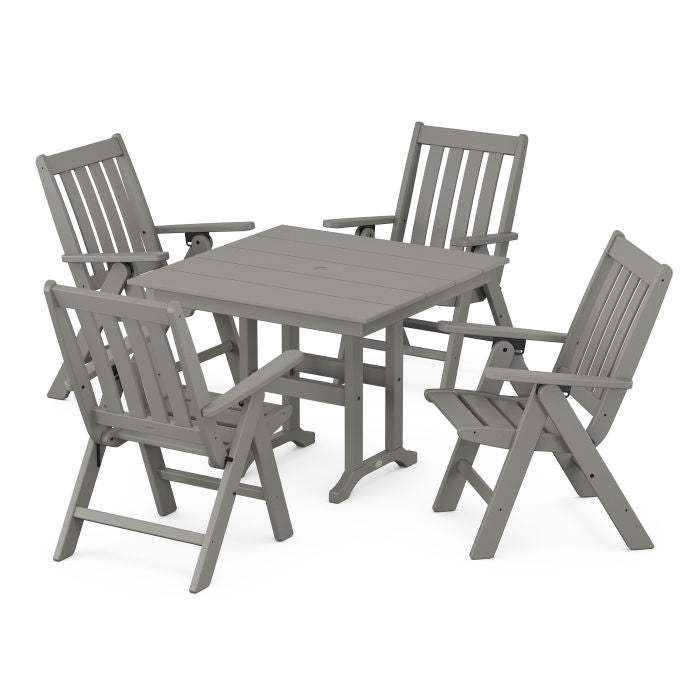 Vineyard Folding Chair 5-Piece Farmhouse Dining Set