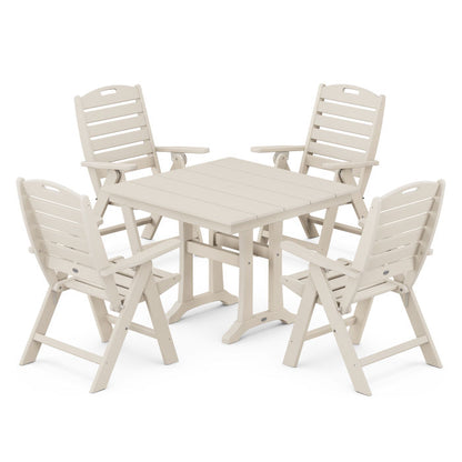 Nautical Folding Highback Chair 5-Piece Farmhouse Trestle Dining Set