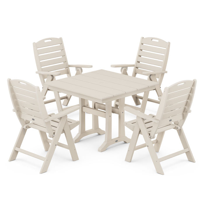 Nautical Folding Highback Chair 5-Piece Farmhouse Trestle Dining Set