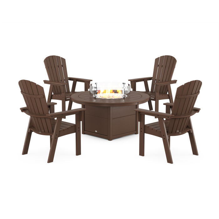 Nautical 4-Piece Curveback Upright Adirondack Conversation Set with Fire Pit Table