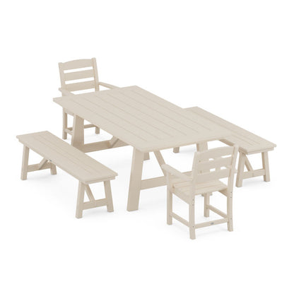Lakeside 5-Piece Rustic Farmhouse Dining Set With Benches