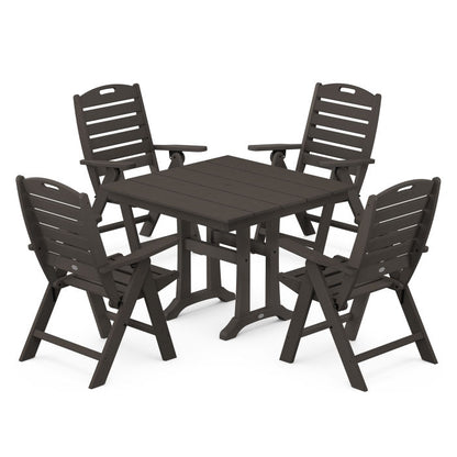 Nautical Folding Highback Chair 5-Piece Farmhouse Trestle Dining Set in Vintage Finish
