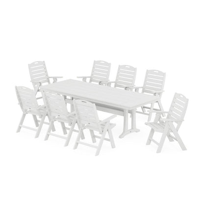 Nautical Highback 9-Piece Farmhouse Dining Set with Trestle Legs