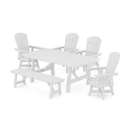 Nautical Adirondack Swivel 6-Piece Rustic Farmhouse Dining Set With Trestle Legs