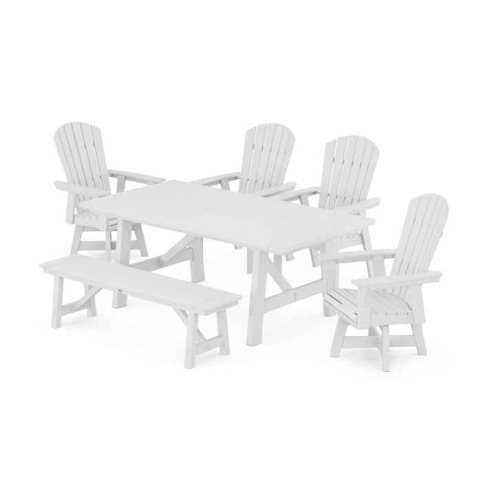Nautical Adirondack Swivel 6-Piece Rustic Farmhouse Dining Set With Trestle Legs