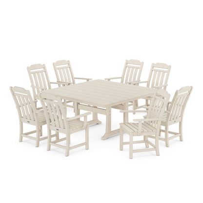 Country Living 9-Piece Square Farmhouse Dining Set with Trestle Legs