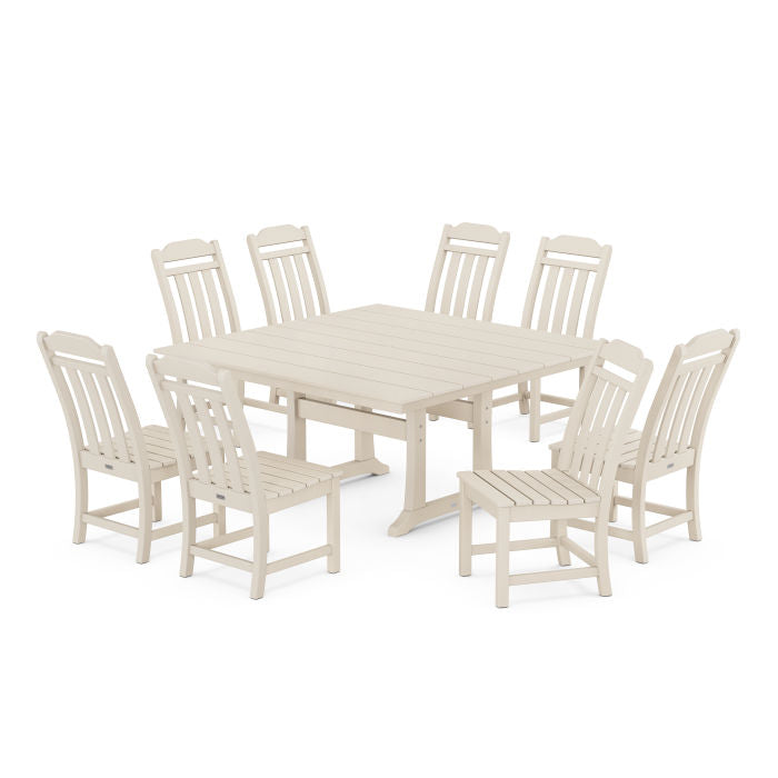 Country Living 9-Piece Square Farmhouse Side Chair Dining Set with Trestle Legs