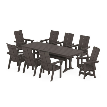 Modern Curveback Adirondack Swivel 9-Piece Dining Set with Trestle Legs in Vintage Finish