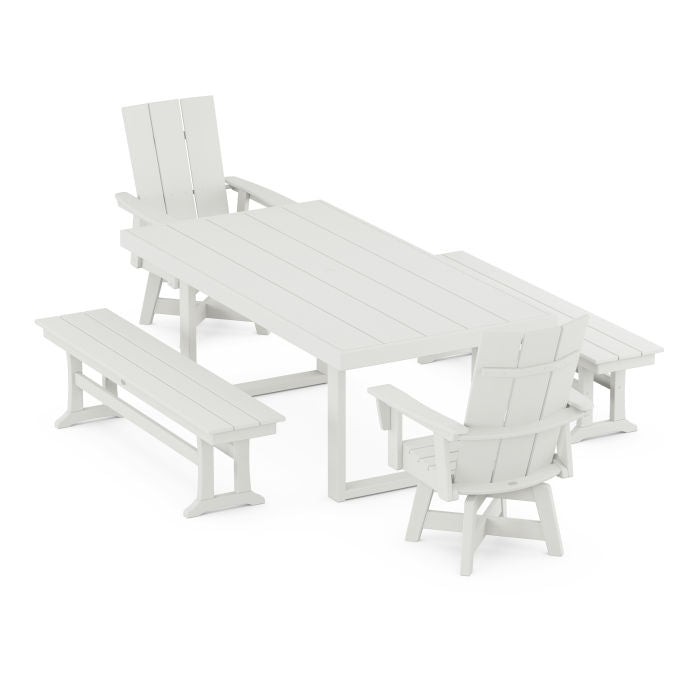 Modern Adirondack Swivel Chair 5-Piece Dining Set with Benches in Vintage Finish