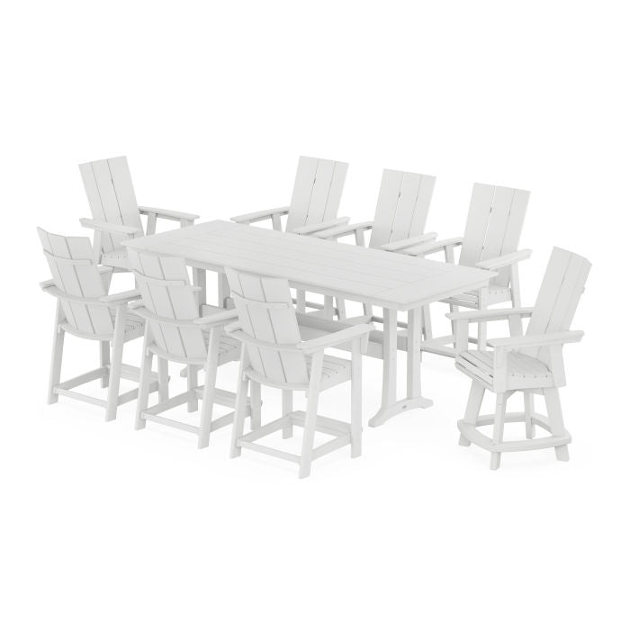 Modern Curveback Adirondack Swivel 9-Piece Farmhouse Counter Set with Trestle Legs