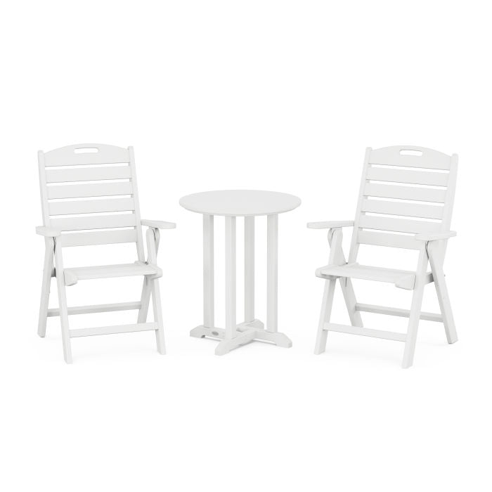 Nautical Folding Highback Chair 3-Piece Round Dining Set