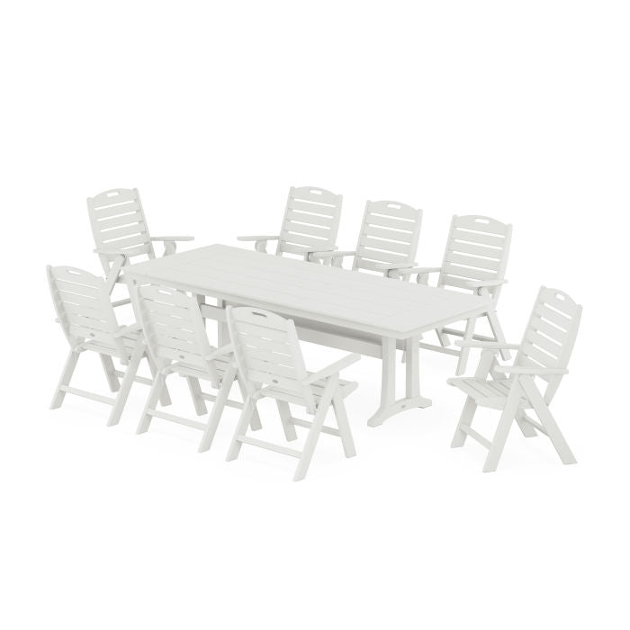 Nautical Highback 9-Piece Farmhouse Dining Set with Trestle Legs in Vintage Finish