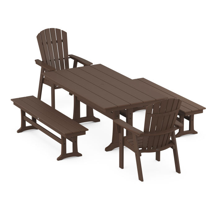 Nautical Adirondack 5-Piece Farmhouse Dining Set With Trestle Legs