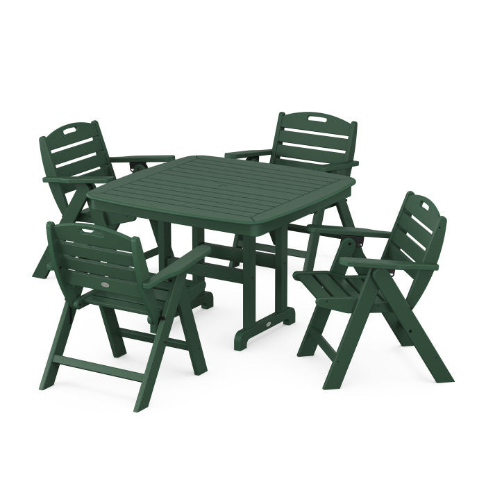 Nautical Folding Lowback Chair 5-Piece Dining Set with Trestle Legs