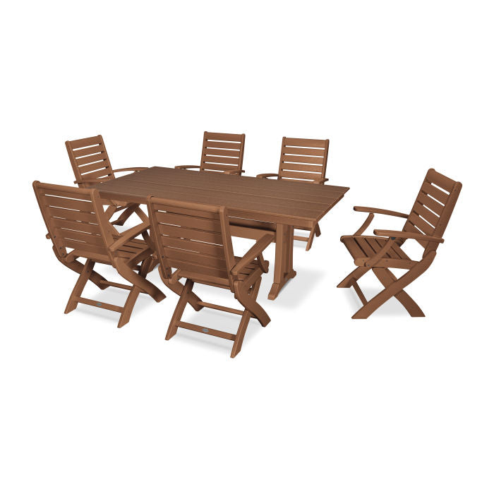 Signature Folding Chair 7-Piece Farmhouse Dining Set with Trestle Legs