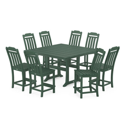 Country Living 9-Piece Square Farmhouse Side Chair Counter Set with Trestle Legs