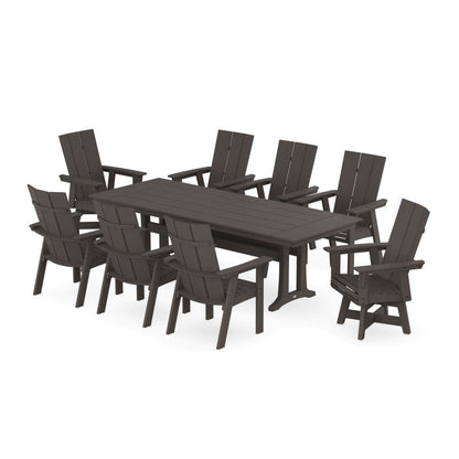 Modern Curveback Adirondack Swivel 9-Piece Farmhouse Dining Set with Trestle Legs in Vintage Finish
