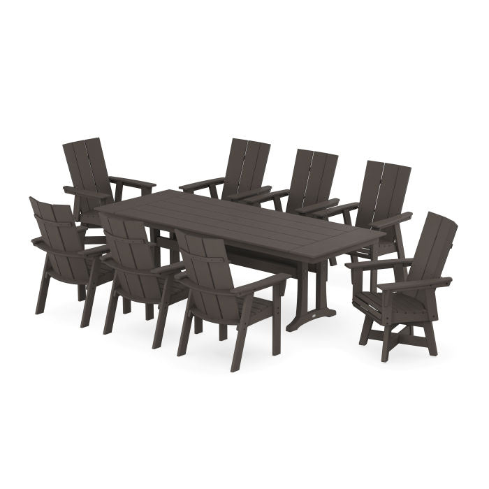 Modern Curveback Adirondack Swivel 9-Piece Farmhouse Dining Set with Trestle Legs in Vintage Finish