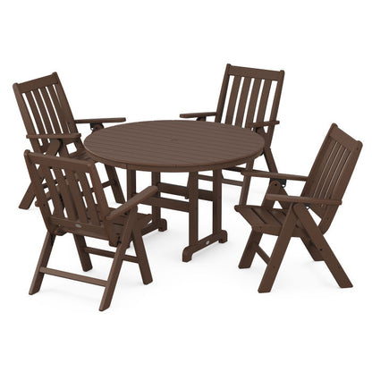 Vineyard Folding Chair 5-Piece Round Famrhouse Dining Set