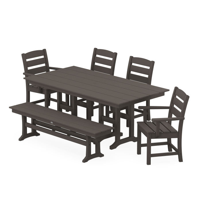 Lakeside 6-Piece Farmhouse Dining Set with Bench in Vintage Finish