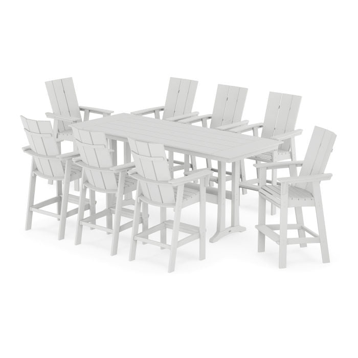 Modern Curveback Adirondack 9-Piece Farmhouse Bar Set with Trestle Legs