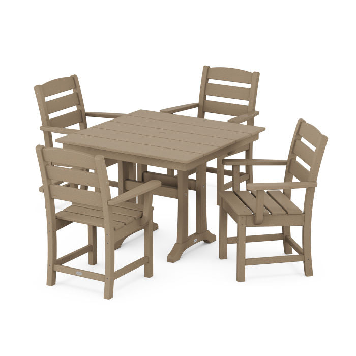 Lakeside 5-Piece Farmhouse Trestle Arm Chair Dining Set in Vintage Finish